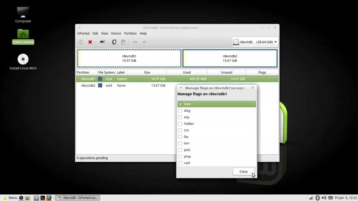 USB mini
            disk ( sdb) - Disk'in gprted programı ile bölümlere
            ayrılması, formatlanması ve swap alanı oluşturma işlemi